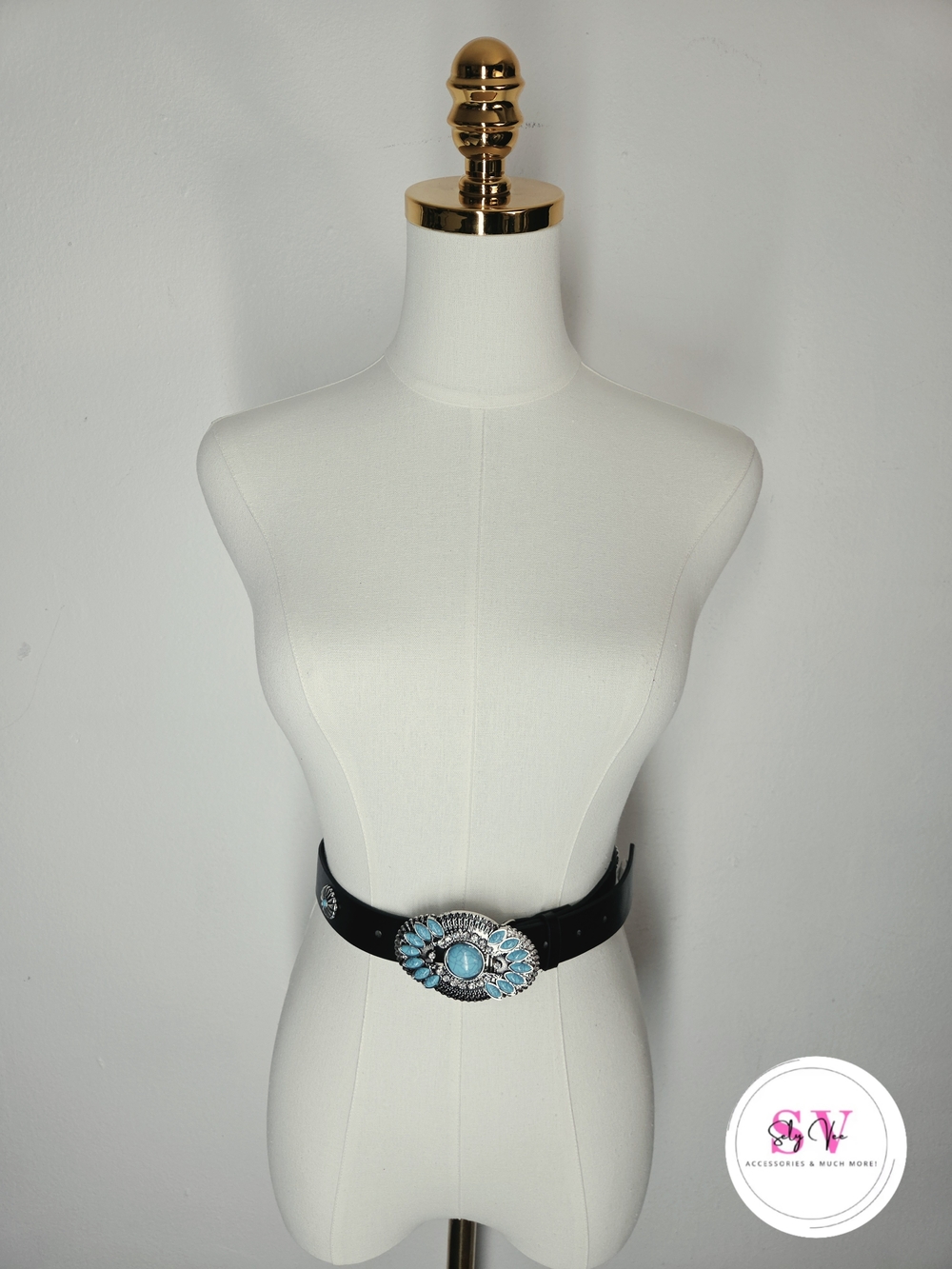 Black Belt with Turquoise Buckle Accent